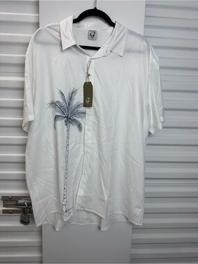 Hardaddy Men's White Short-Sleeve Palm-Print Button Shirt